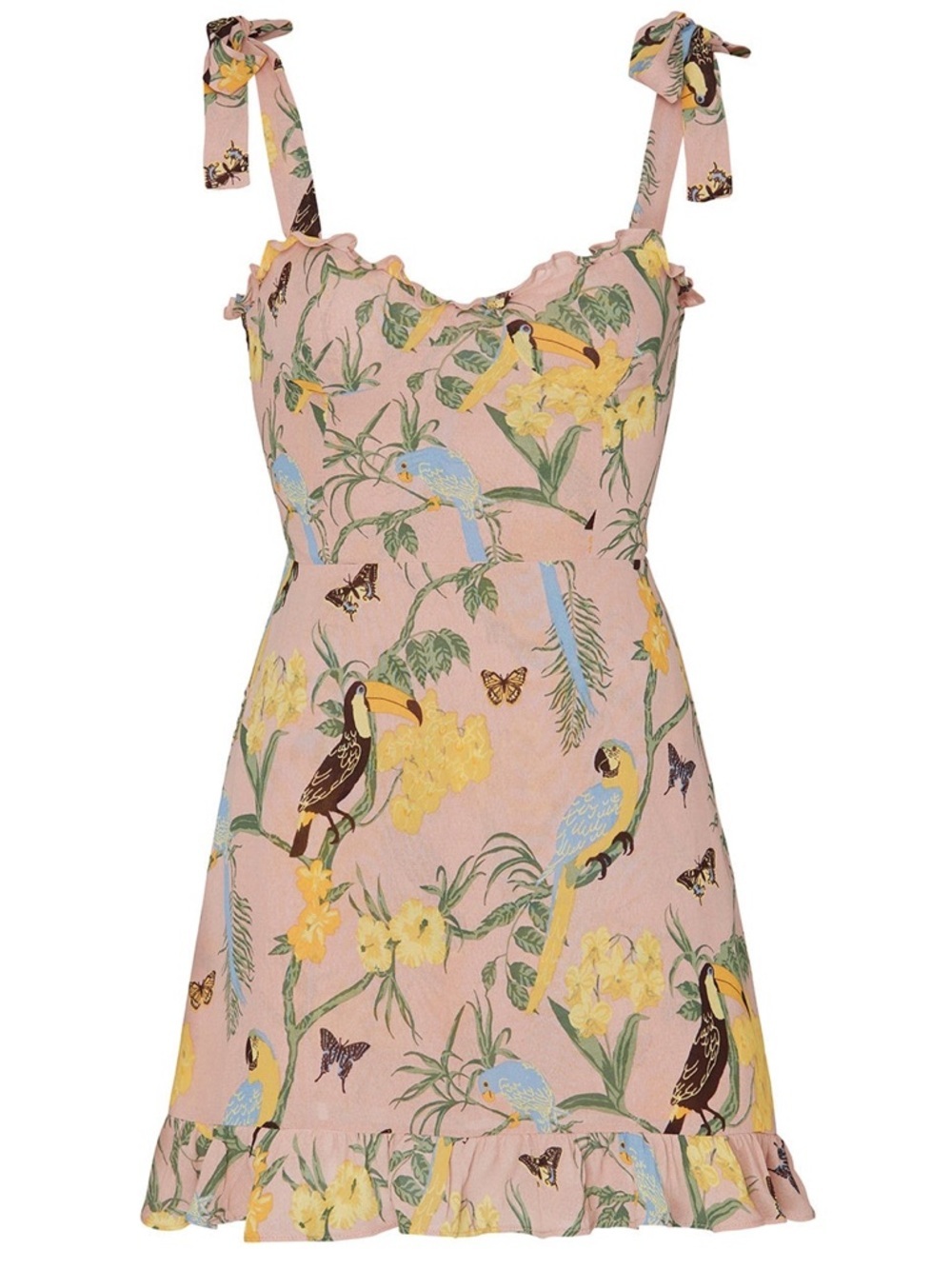 Reformation Christine Mini Dress Toucan Print Tie Strap Size 8